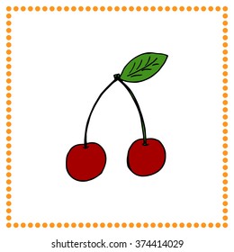 Hand drawn fruits. Hand drawn cherry.
