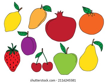 Handgezeichnete Früchte, Vektorgrafik-Design einzeln auf Hintergrund