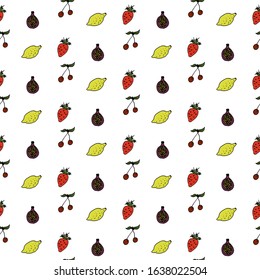 Hand drawn fruits doodle set. Seamless pattern. Vector illustration.