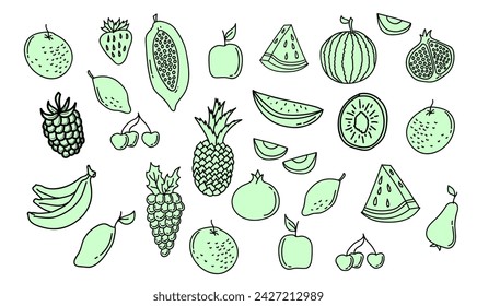 Hand Drawn Fruits Illustrations. Set of hand-drawn fruits vector illustration isolated on white background