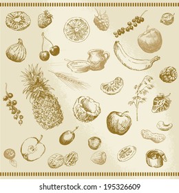 Hand Drawn Fruits And Muesli Collection