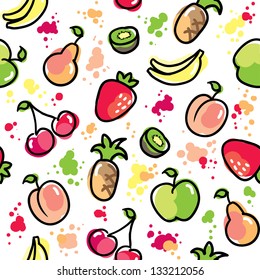 hand drawn fruits on white background, vector seamless pattern