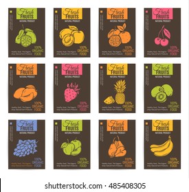 Hand drawn fruits posters set. Vector illustration.