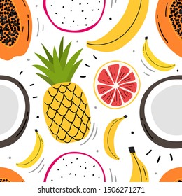 Hand drawn fruits seamless pattern for print, textile, wallpaper. Kids decorative fruits background.