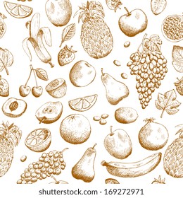 Hand drawn fruits seamless pattern vector illustration