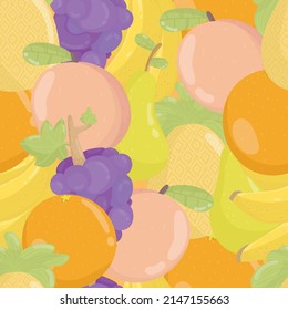 Hand drawn fruits seamless pattern for print, textile, wallpaper. Kids decorative fruits background.