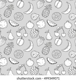 Hand drawn fruits seamless pattern