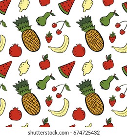 Hand drawn fruits seamless pattern