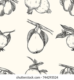 Hand drawn fruits seamless pattern vector illustration