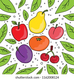 Hand drawn fruits set isolated on white background. Doodle style. Design elements for gift wrap or fabric.