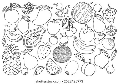 Handgezeichnete Früchte mit Linie Kunststil. Doodle Frucht Hintergrund Vektorgrafik.