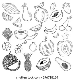 Hand drawn fruits set of Vintage Sketches in Freehand Style