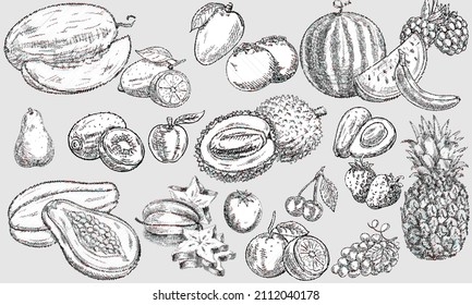 Hand drawn fruits sketch seamless pattern vector