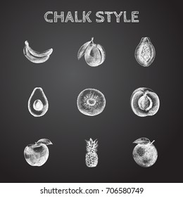 Hand Drawn Fruits Sketches Set. Collection Of Jonagold, Exotic Dessert, Plum And Other Sketch Elements.