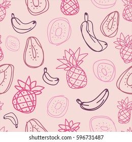 Hand Drawn Fruits Vector Seamless Pattern 