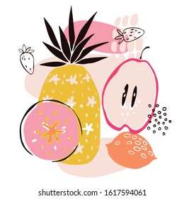  Hand drawn fruits. Vector  sketch  illustration.