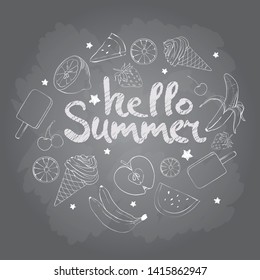 Hand drawn fruits vector stock illustration. Chalk board drawing fruits