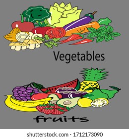 vectores de frutas y hortalizas extraídas a mano