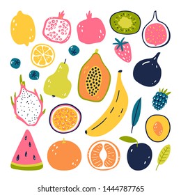 Hand drawn fruits. Vegetarian food. Vector illustration isolated on white background. Eco lifestyle.