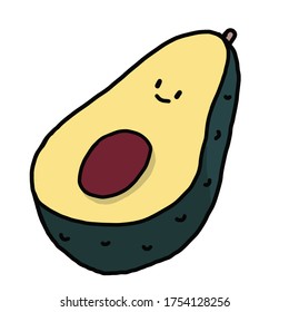 hand drawn fruits and veggies  vectors - half smile avocado