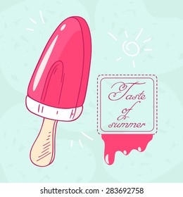 Hand drawn fruity home made ice cream in vector. Illustration of sweet healthy dessert. Frozen juice with drops
