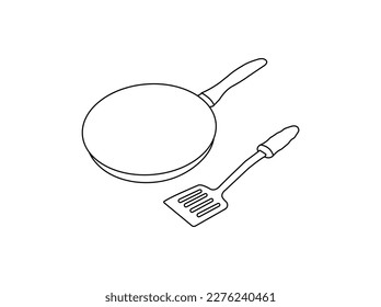 Hand drawn frying kitchen elements set on white background. Vintage bottle, spatula for stirring food. Decorative icons for cafe menu design,Sketch. isolated on white background .