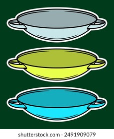 Hand Drawn Frying Pan Sticker Vector Illustration