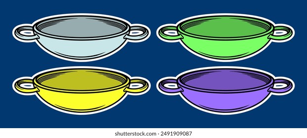 Hand Drawn Frying Pan Sticker Vector Illustration