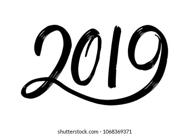 Hand drawn fugures 2019, symbol of new year. For designing card, poster, banner, logo, printed materials. New year number 2019