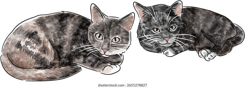 Hand Drawn Full Color Cat Dog Art