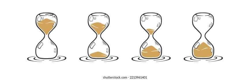 Hand drawn of the full countdown duration of hourglass for deadline timer illustration vector