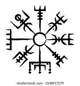 Hand drawn full editable norse symbol of vegvisir also known as viking compass.