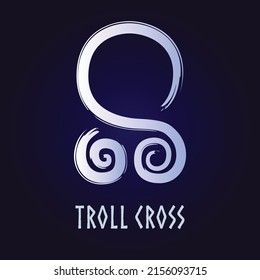 Hand drawn full editable norse symbol of troll cross.