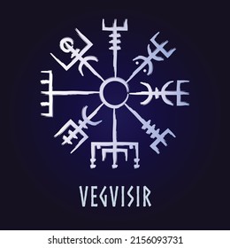 Hand drawn full editable norse symbol of vegvisir also known as viking compass or wayfinder.