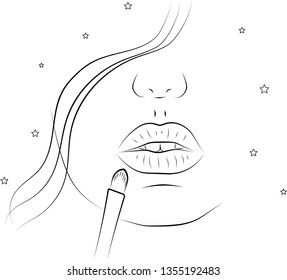 a hand drawn full lips and lipstick brush