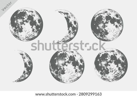 Hand drawn full moon illustration. Retro Hand-drawn sketch moon vector on white background.