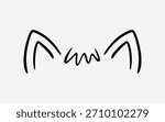 Hand Drawn Fun Cat Ears Cute Vector Illustration Doodle Style Outline Animal Character