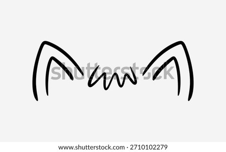 Hand Drawn Fun Cat Ears Cute Vector Illustration Doodle Style Outline Animal Character