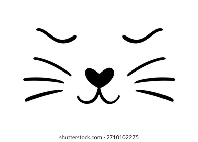 Hand Drawn Fun Cat Face Cute Vector Illustration Doodle Style Outline Animal Character Isolated on White
