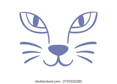 Desenhado à Mão Divertido Gato Face Fofo Vetor Ilustração Doodle Estilo Contorno Animal Caractere Isolado no Branco