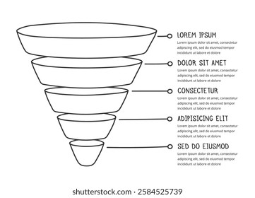 Hand drawn funnel chart template, doodle infographics, vector eps10 illustration
