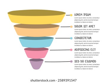 Hand drawn funnel chart template, doodle infographics, vector eps10 illustration
