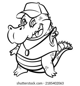 Hand drawn of Funny Alligator cartoon characters wearing t-shirt, gold necklace, and baseball cap. Best for mascot, sticker, and logo for streetwear store