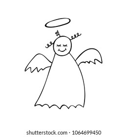 Hand drawn funny angel. Vector illustration. Made by trace from sketch.