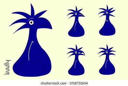 Animación divertida dibujada a mano con personaje de cebolla azul sobre fondo amarillo.