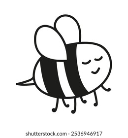 Hand drawn funny bee character. Nature insects doodle illustration