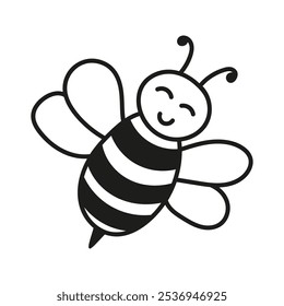 Hand drawn funny bee character. Nature insects doodle illustration