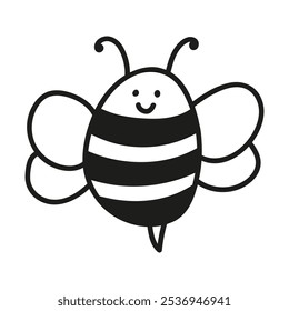 Hand drawn funny bee character. Nature insects doodle illustration