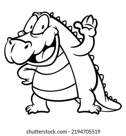 Hand gezeichnet von Funny Big Alligator Grüße, am besten für Aufkleber, Maskottchen und Farbbuch mit Zoothemen für Kinder