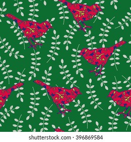 hand drawn funny bird seamless pattern
